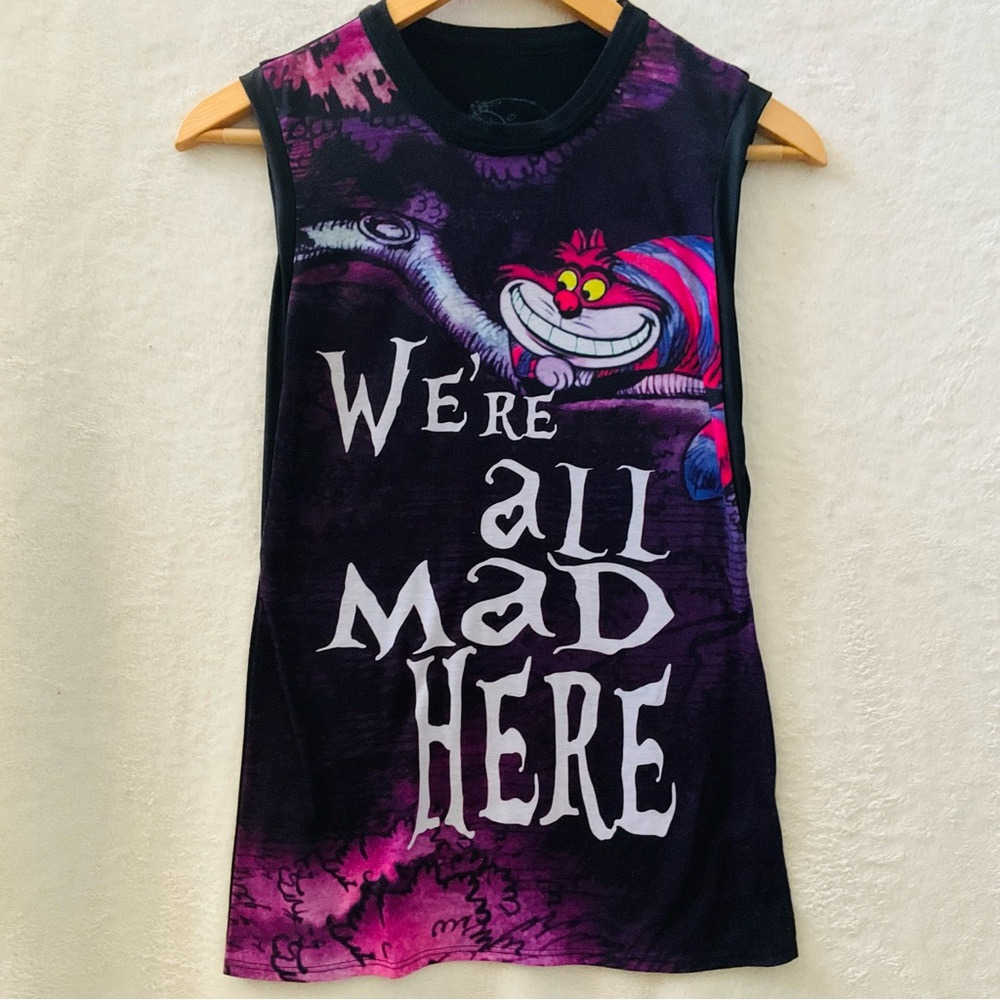 🌼4/$10🌼 DISNEY We Are all Mad Here Muscle Fit Tank | Size XS